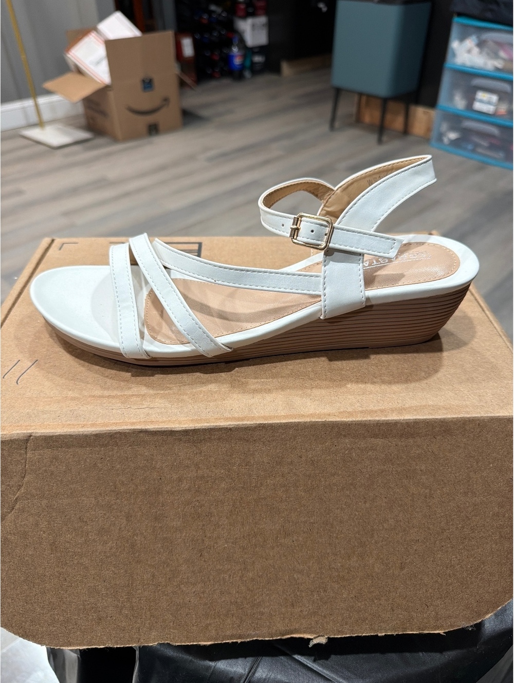 Women’s White Strappy Wedge Sandals – Size 10.5